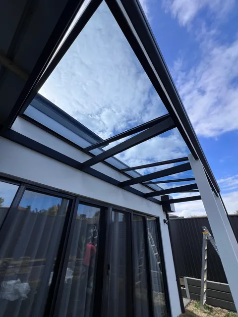 Clearview installation: Blue sky above the roof frame