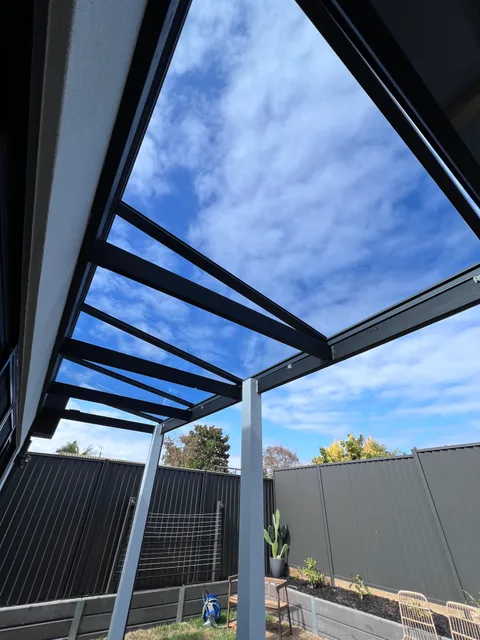 Clearview installation: Looking upward from the patio edge